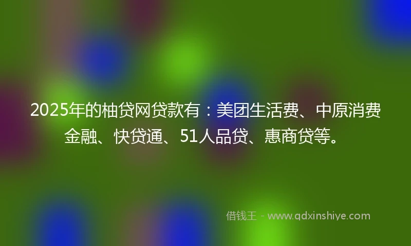 2025年的柚贷网贷款有：美团生活费、中原消费金融、快贷通、51人品贷、惠商贷等。