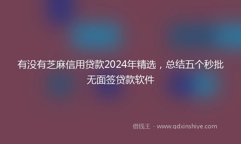有没有芝麻信用贷款2024年精选，总结五个秒批无面签贷款软件