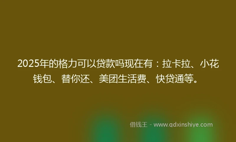 2025年的格力可以贷款吗现在有：拉卡拉、小花钱包、替你还、美团生活费、快贷通等。