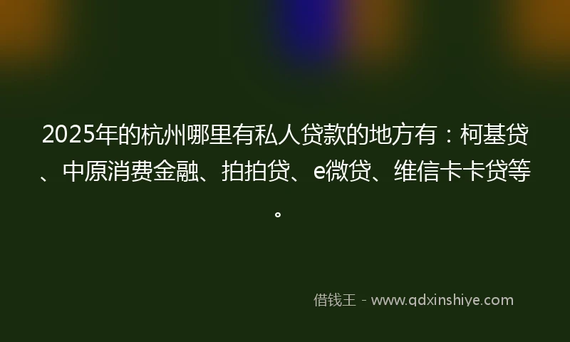 2025年的杭州哪里有私人贷款的地方有：柯基贷、中原消费金融、拍拍贷、e微贷、维信卡卡贷等。
