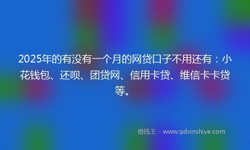 2025年的有没有一个月的网贷口子不用还有：小花钱包、还呗、团贷网、信用卡贷、维信卡卡贷等。