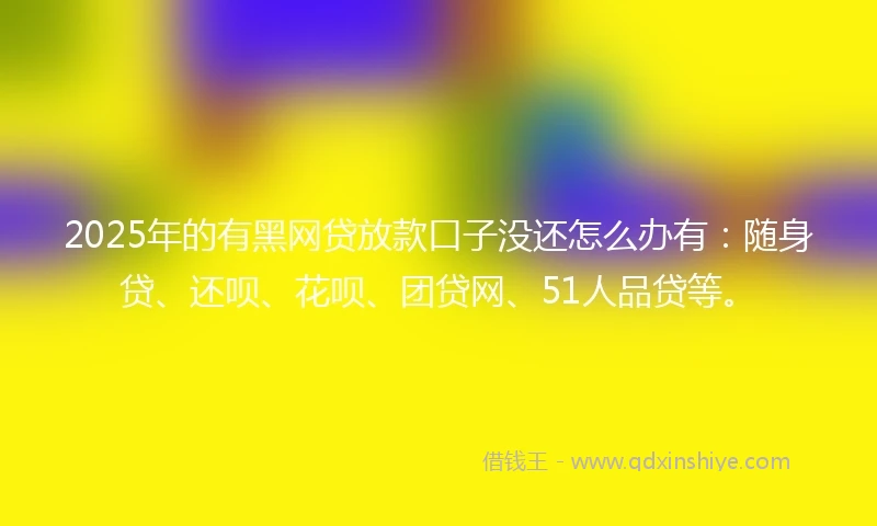 2025年的有黑网贷放款口子没还怎么办有:随身贷、还呗、花呗、团贷网、51人品贷等。