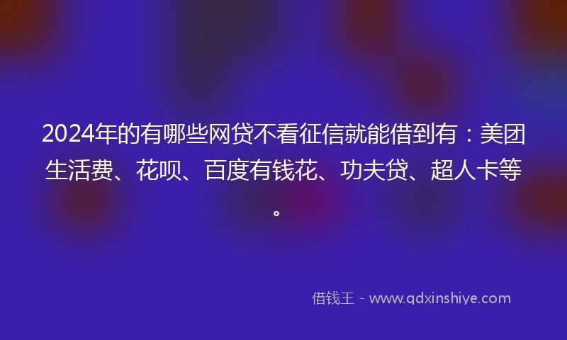 2024年的有哪些网贷不看征信就能借到有：美团生活费、花呗、百度有钱花、功夫贷、超人卡等。