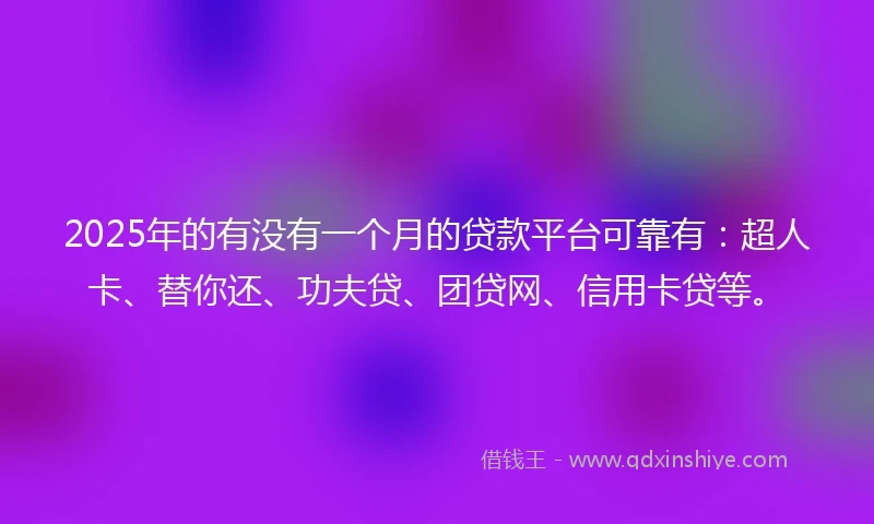 2025年的有没有一个月的贷款平台可靠有：超人卡、替你还、功夫贷、团贷网、信用卡贷等。