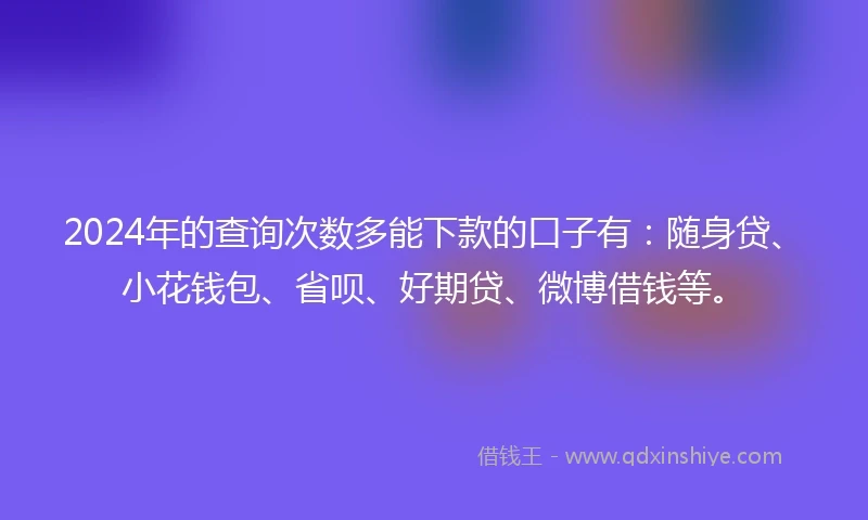 2024年的查询次数多能下款的口子有：随身贷、小花钱包、省呗、好期贷、微博借钱等。