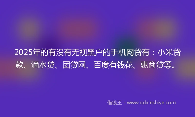 2025年的有没有无视黑户的手机网贷有：小米贷款、滴水贷、团贷网、百度有钱花、惠商贷等。