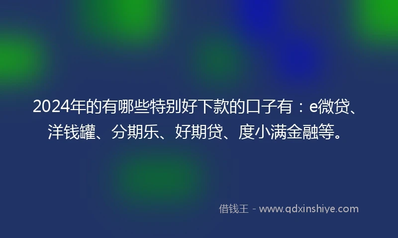2024年的有哪些特别好下款的口子有：e微贷、洋钱罐、分期乐、好期贷、度小满金融等。