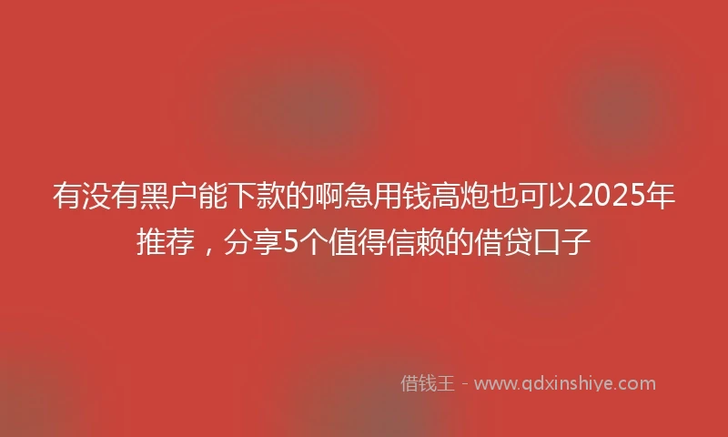 有没有黑户能下款的啊急用钱高炮也可以2025年推荐，分享5个值得信赖的借贷口子