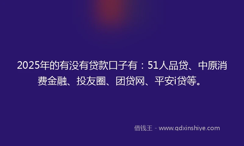 2025年的有没有贷款口子有：51人品贷、中原消费金融、投友圈、团贷网、平安i贷等。