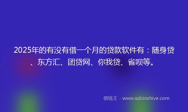 2025年的有没有借一个月的贷款软件有：随身贷、东方汇、团贷网、你我贷、省呗等。