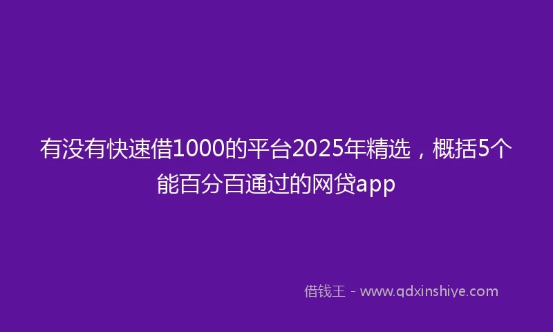 有没有快速借1000的平台2025年精选，概括5个能百分百通过的网贷app