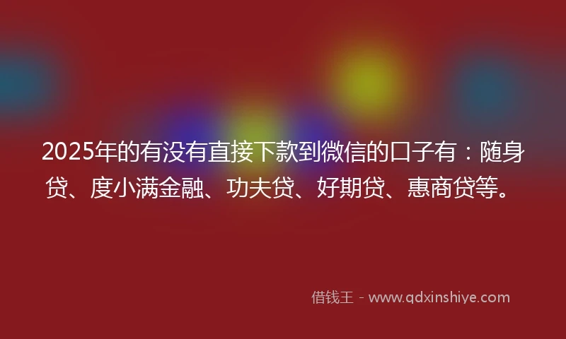 2025年的有没有直接下款到微信的口子有：随身贷、度小满金融、功夫贷、好期贷、惠商贷等。