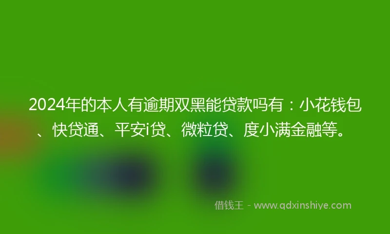 2024年的本人有逾期双黑能贷款吗有：小花钱包、快贷通、平安i贷、微粒贷、度小满金融等。