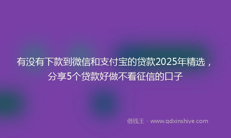 有没有下款到微信和支付宝的贷款2025年精选，分享5个贷款好做不看征信的口子