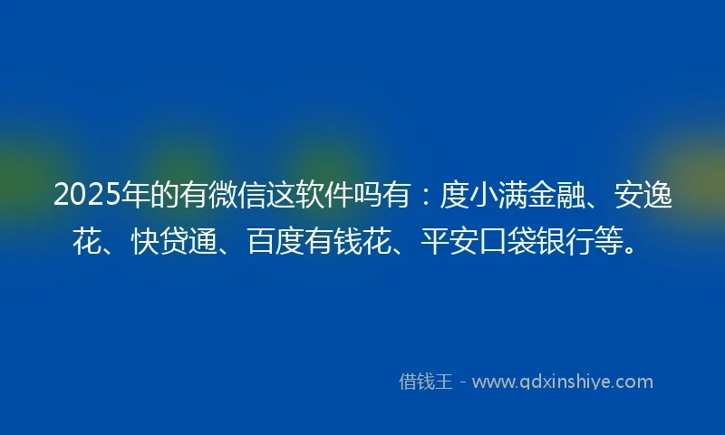 2025年的有微信这软件吗有：度小满金融、安逸花、快贷通、百度有钱花、平安口袋银行等。
