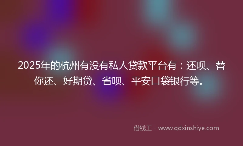 2025年的杭州有没有私人贷款平台有：还呗、替你还、好期贷、省呗、平安口袋银行等。