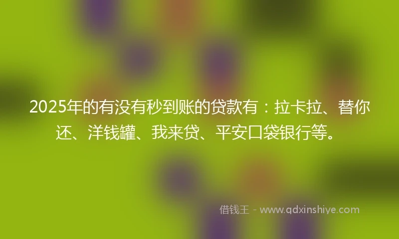 2025年的有没有秒到账的贷款有：拉卡拉、替你还、洋钱罐、我来贷、平安口袋银行等。