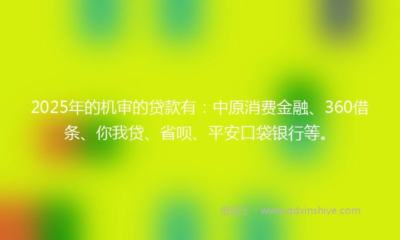 2025年的机审的贷款有：中原消费金融、360借条、你我贷、省呗、平安口袋银行等。