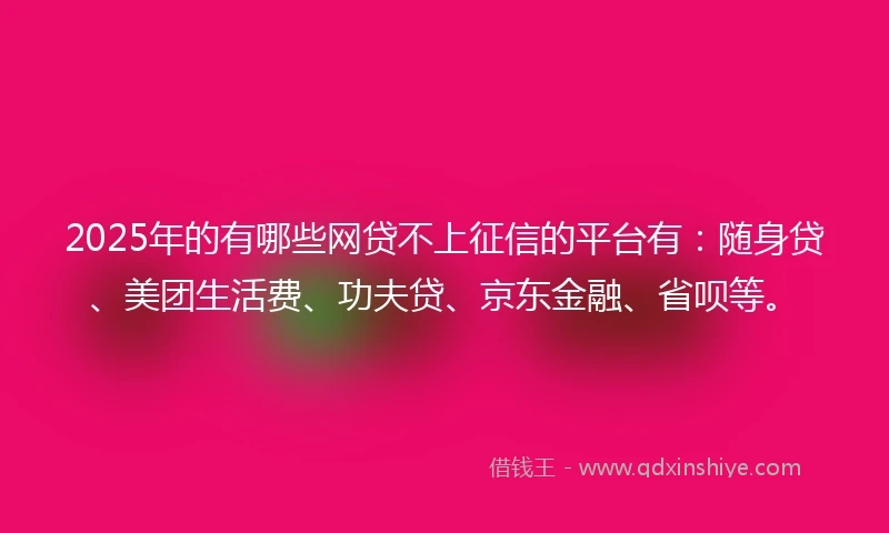 2025年的有哪些网贷不上征信的平台有：随身贷、美团生活费、功夫贷、京东金融、省呗等。