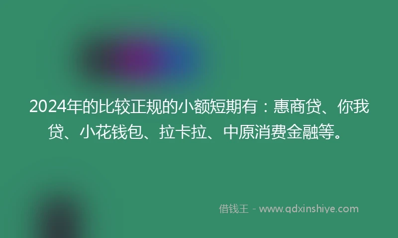2024年的比较正规的小额短期有：惠商贷、你我贷、小花钱包、拉卡拉、中原消费金融等。
