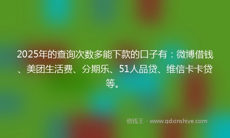 2025年的查询次数多能下款的口子有：微博借钱、美团生活费、分期乐、51人品贷、维信卡卡贷等。