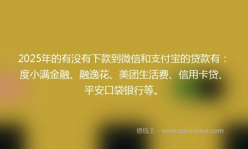 2025年的有没有下款到微信和支付宝的贷款有：度小满金融、融逸花、美团生活费、信用卡贷、平安口袋银行等。