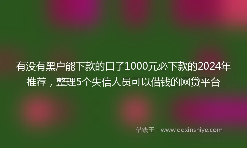 有没有黑户能下款的口子1000元必下款的2024年推荐，整理5个失信人员可以借钱的网贷平台