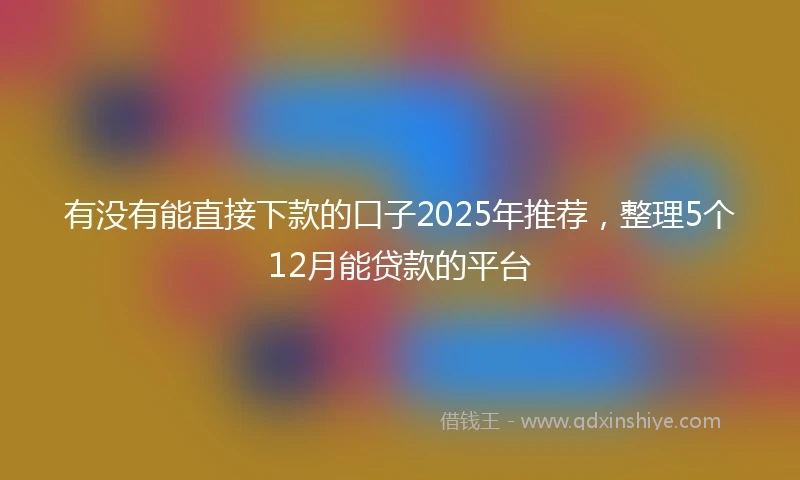 有没有能直接下款的口子2025年推荐，整理5个12月能贷款的平台