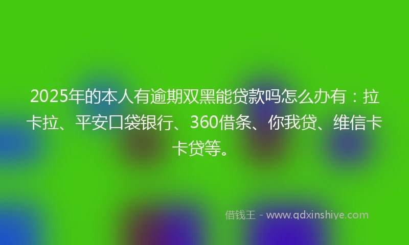 2025年的本人有逾期双黑能贷款吗怎么办有：拉卡拉、平安口袋银行、360借条、你我贷、维信卡卡贷等。