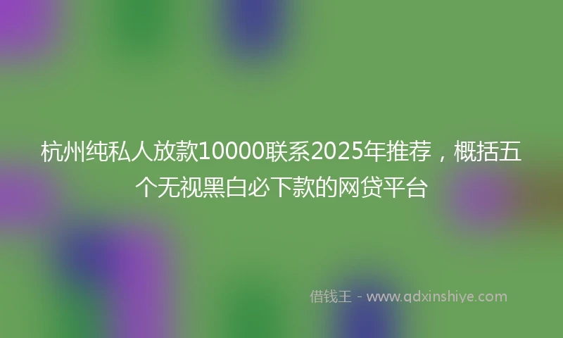 杭州纯私人放款10000联系2025年推荐，概括五个无视黑白必下款的网贷平台