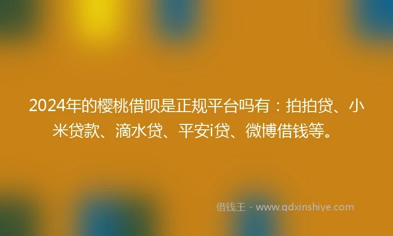 2024年的樱桃借呗是正规平台吗有：拍拍贷、小米贷款、滴水贷、平安i贷、微博借钱等。