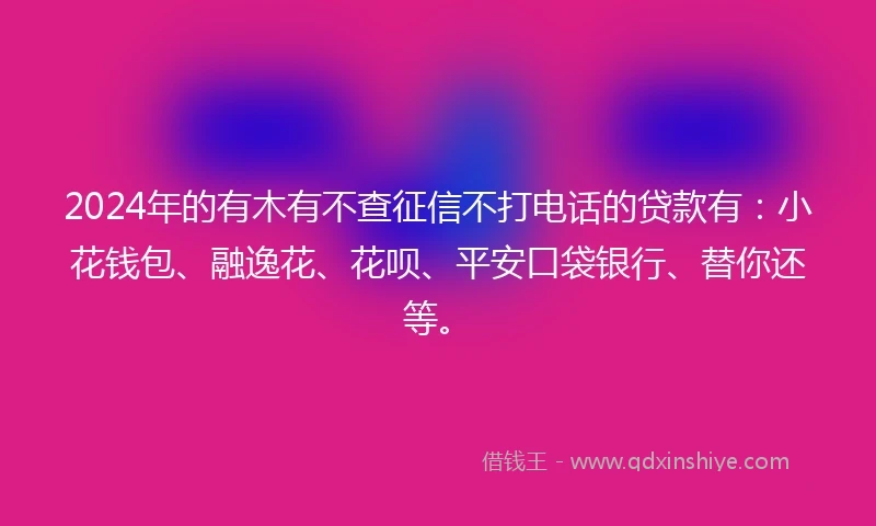 2024年的有木有不查征信不打电话的贷款有：小花钱包、融逸花、花呗、平安口袋银行、替你还等。