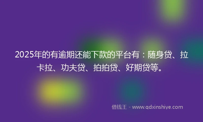 2025年的有逾期还能下款的平台有：随身贷、拉卡拉、功夫贷、拍拍贷、好期贷等。