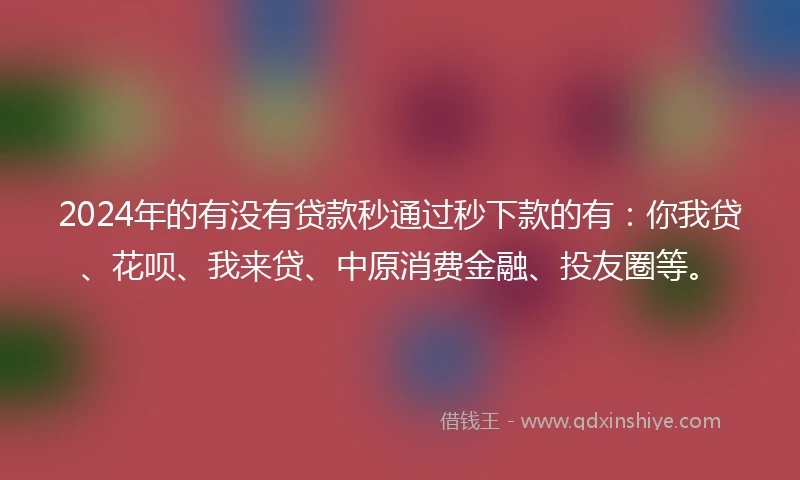 2024年的有没有贷款秒通过秒下款的有：你我贷、花呗、我来贷、中原消费金融、投友圈等。