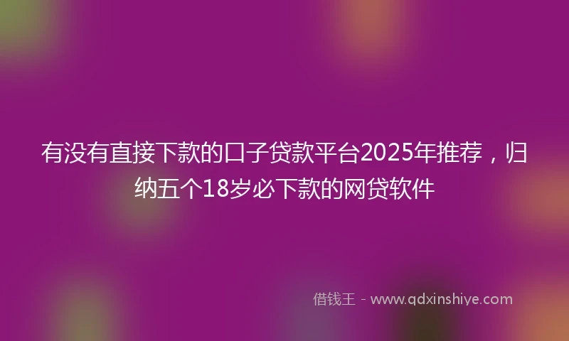 有没有直接下款的口子贷款平台2025年推荐，归纳五个18岁必下款的网贷软件