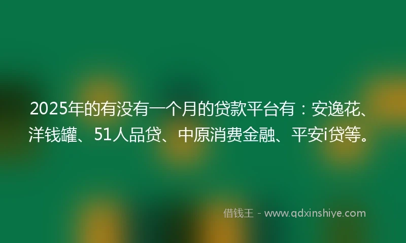 2025年的有没有一个月的贷款平台有：安逸花、洋钱罐、51人品贷、中原消费金融、平安i贷等。