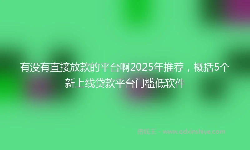有没有直接放款的平台啊2025年推荐，概括5个新上线贷款平台门槛低软件