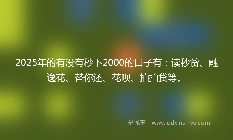 2025年的有没有秒下2000的口子有：读秒贷、融逸花、替你还、花呗、拍拍贷等。