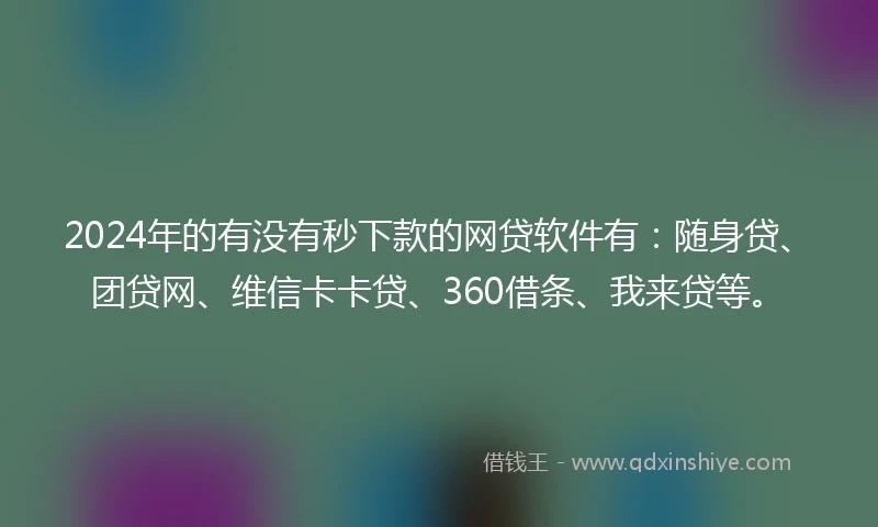 2024年的有没有秒下款的网贷软件有：随身贷、团贷网、维信卡卡贷、360借条、我来贷等。