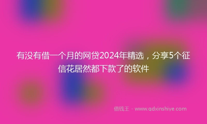 有没有借一个月的网贷2024年精选，分享5个征信花居然都下款了的软件