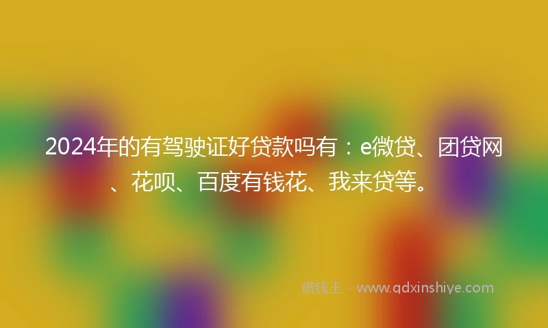 2024年的有驾驶证好贷款吗有：e微贷、团贷网、花呗、百度有钱花、我来贷等。