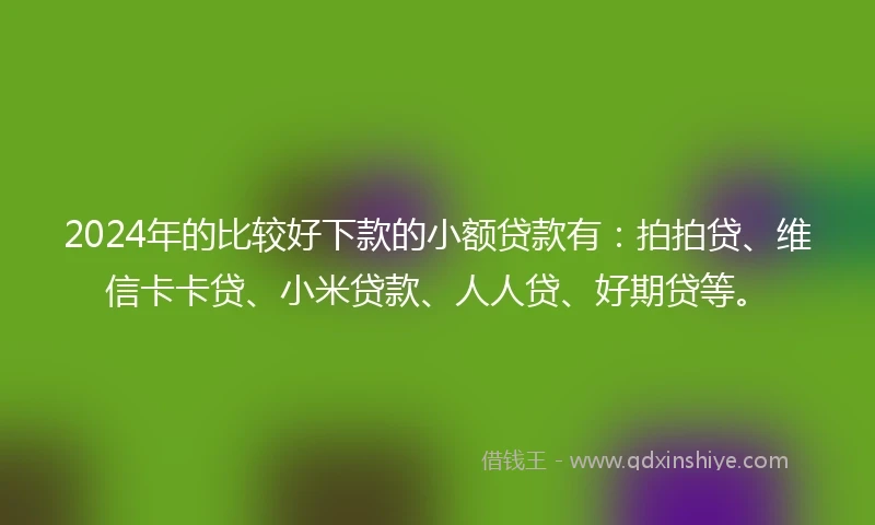 2024年的比较好下款的小额贷款有：拍拍贷、维信卡卡贷、小米贷款、人人贷、好期贷等。