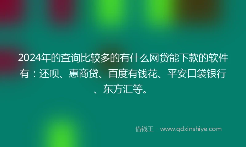 2024年的查询比较多的有什么网贷能下款的软件有：还呗、惠商贷、百度有钱花、平安口袋银行、东方汇等。