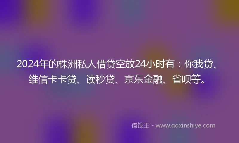 2024年的株洲私人借贷空放24小时有：你我贷、维信卡卡贷、读秒贷、京东金融、省呗等。