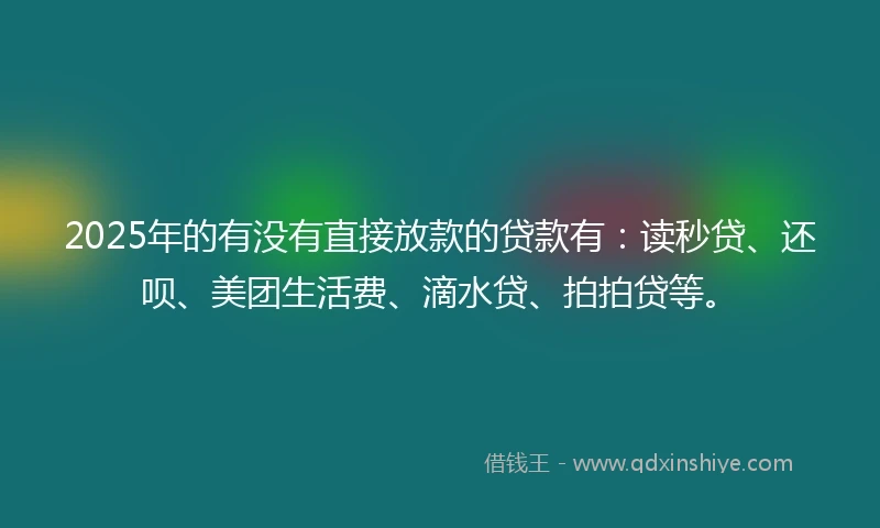 2025年的有没有直接放款的贷款有：读秒贷、还呗、美团生活费、滴水贷、拍拍贷等。