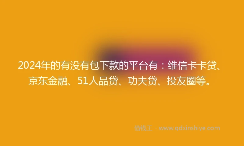 2024年的有没有包下款的平台有：维信卡卡贷、京东金融、51人品贷、功夫贷、投友圈等。
