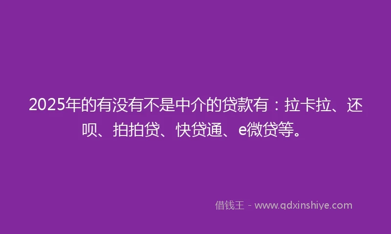 2025年的有没有不是中介的贷款有：拉卡拉、还呗、拍拍贷、快贷通、e微贷等。