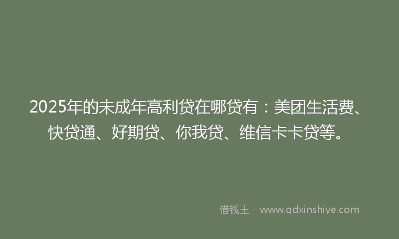 2025年的未成年高利贷在哪贷有：美团生活费、快贷通、好期贷、你我贷、维信卡卡贷等。