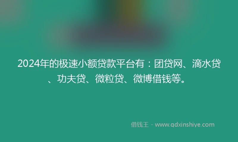 2024年的极速小额贷款平台有：团贷网、滴水贷、功夫贷、微粒贷、微博借钱等。