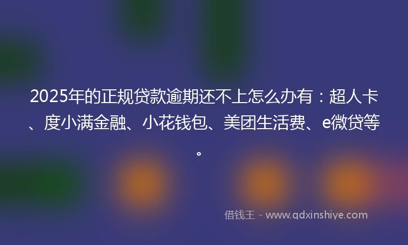 2025年的正规贷款逾期还不上怎么办有：超人卡、度小满金融、小花钱包、美团生活费、e微贷等。